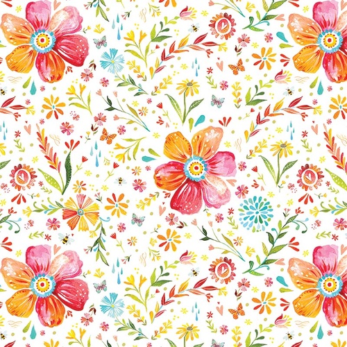 A Prairie Heart Posies White 4172/2909 Quilting Fabric