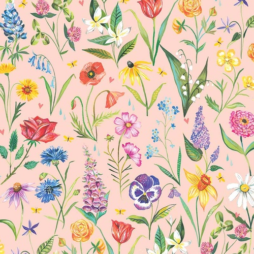 A Prairie Heart Meadow Flowers Pale Peach 4172/3302 Quilting Fabric