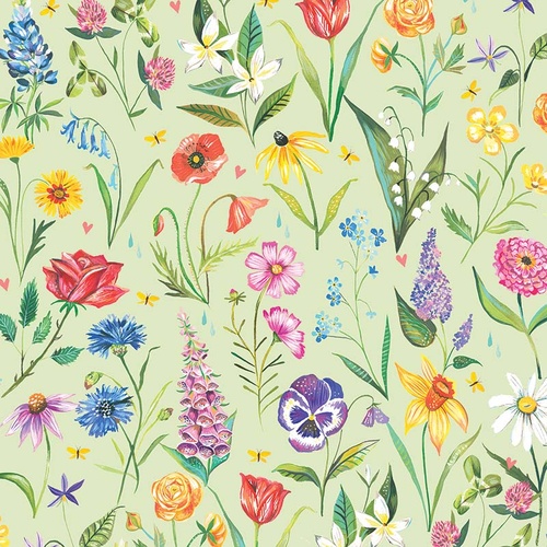 A Prairie Heart Meadow Flowers Light Fern 4172/3342 Quilting Fabric