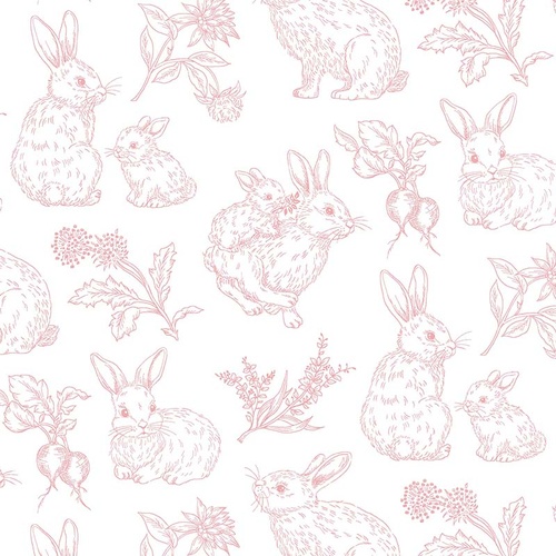 Sweet Little Bunny Bunny Rabbit Toile Blush 4184/66BL Quilting Fabric