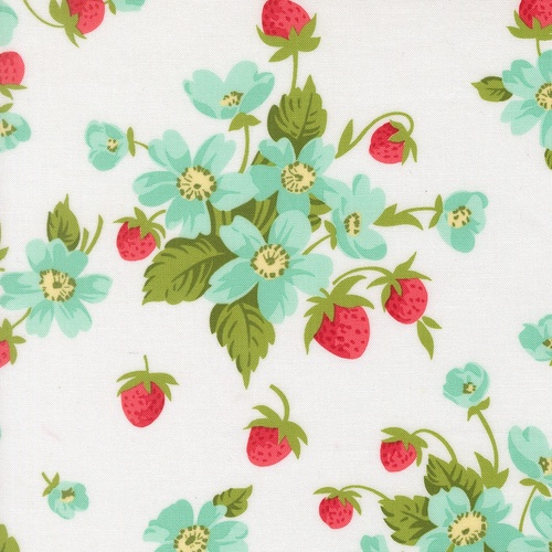Bloomsberry In Bloom Strawberries & Blossoms White 55350 11 Quilting Fabric