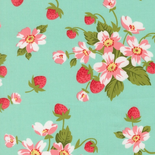 Bloomsberry In Bloom Strawberries & Blossoms Aqua 55350 13 Quilting Fabric