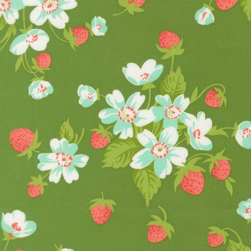 Bloomsberry In Bloom Strawberries & Blossoms Green 55350 15 Quilting Fabric