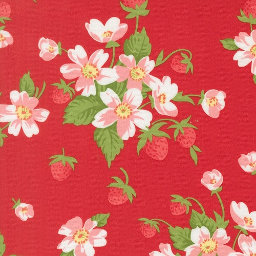 Bloomsberry In Bloom Strawberries & Blossoms Red 55350 18 Quilting Fabric
