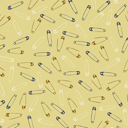 Love and Stitches Safety Pins Light Yellow 6063/0030 Quilting Fabric