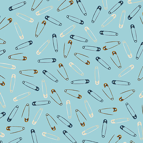 Love and Stitches Safety Pins Light Teal 6063/0080 Quilting Fabric