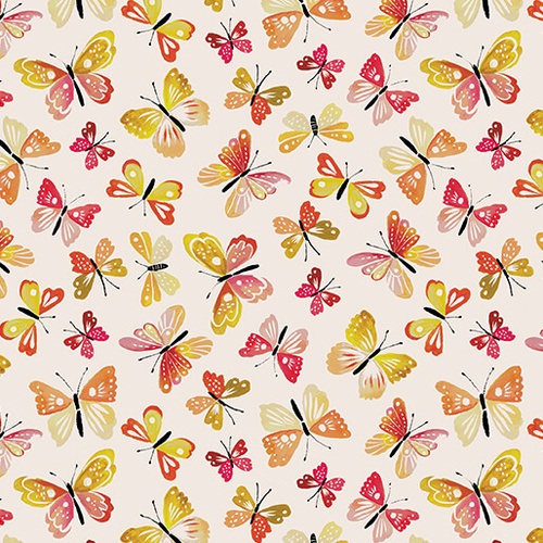 Love and Stitches Rustic Flutter Butterflies Peach Jam & Natural 6063/3428 Quilting Fabric