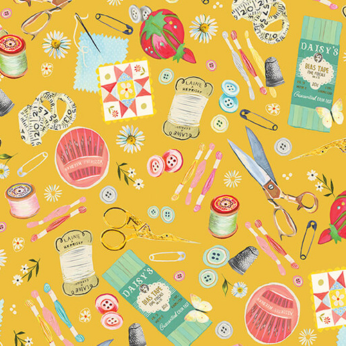 Love and Stitches Love is the Thread Sewing Notions Yellow 6063/9533 Quilting Fabric