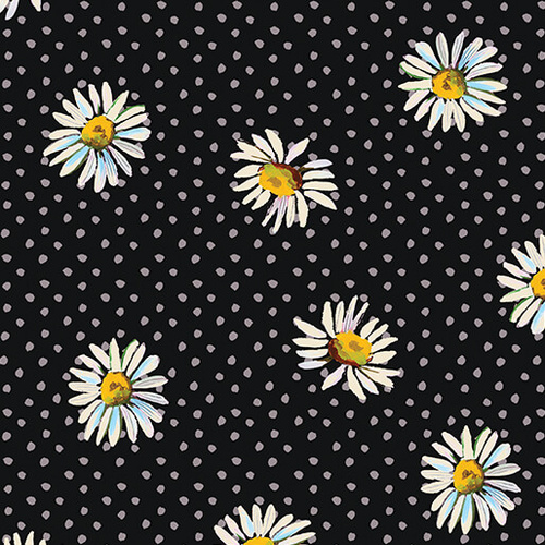 Love and Stitches Daisy Dot Daisies Licorice Black 6063/9712 Quilting Fabric