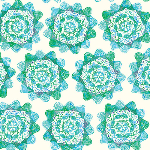 Love and Stitches Doilies Floral Medallions Teal 6063/9884 Quilting Fabric