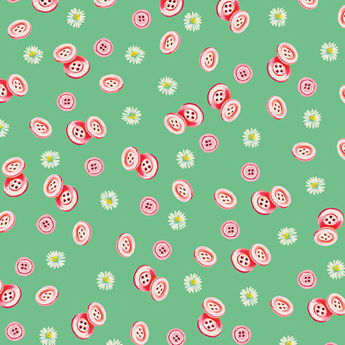 Love and Stitches Buttons & Daisies Green 6063/9944 Quilting Fabric