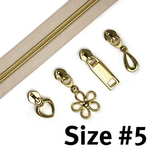 Handbag Zipper #5 Natural 3m (118") Gold with 8 Pulls
