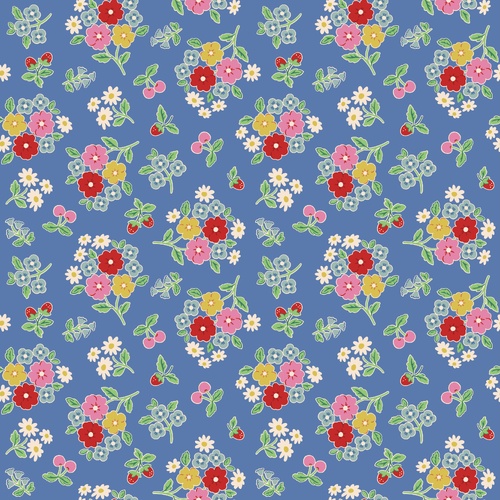 Bluebells & Buttercups Vintage Floral Bouquets Periwinkle BL26861 Quilting Fabric