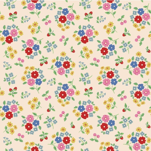Bluebells & Buttercups Vintage Floral Bouquets White BL26862 Quilting Fabric