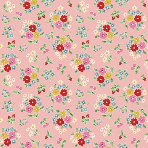 Bluebells & Buttercups Vintage Floral Bouquets Pink BL26863 Quilting Fabric