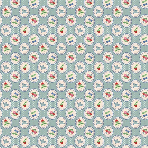 Bluebells & Buttercups Chirp & Charm Vintage Floral Medallions Sky BL26871 Quilting Fabric