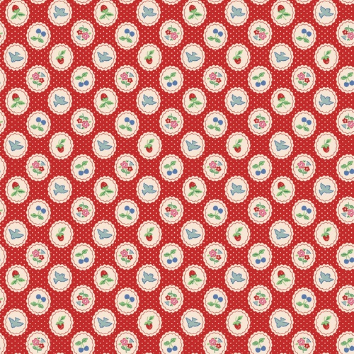 Bluebells & Buttercups Chirp & Charm Vintage Floral Medallions Red BL26872 Quilting Fabric