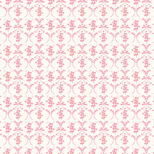 Sweet Pink Flowers & Bows Damask C17412-Cream Quilting Fabric 