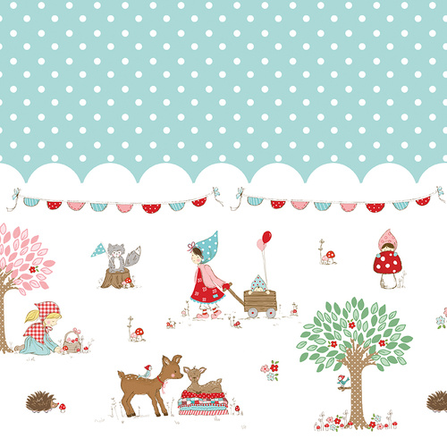 Whimsical Woodland Border Print Aqua C17648-AQUA Quilting Fabric