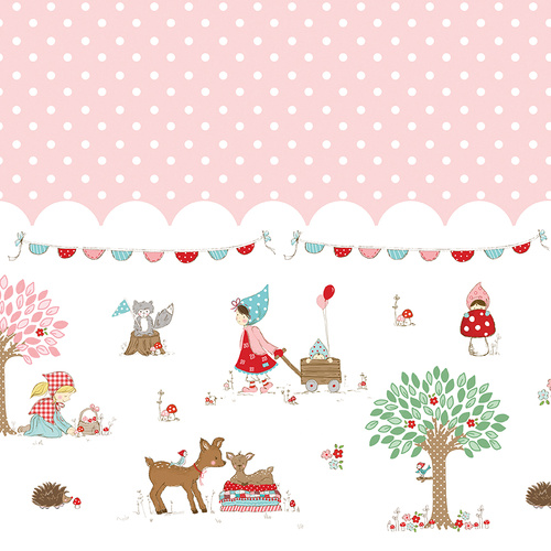 Whimsical Woodland Border Print Pink C17648-PINK Quilting Fabric