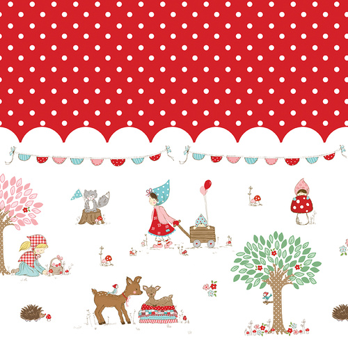 Whimsical Woodland Border Print Red C17648-RED Quilting Fabric