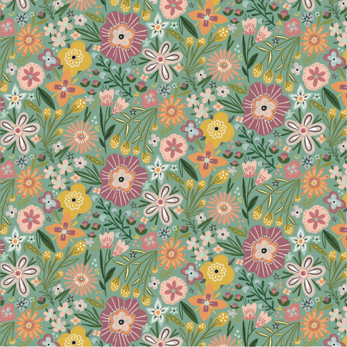 Cottage Charm Bursting Blosson Teal CH24750 Quilting Fabric