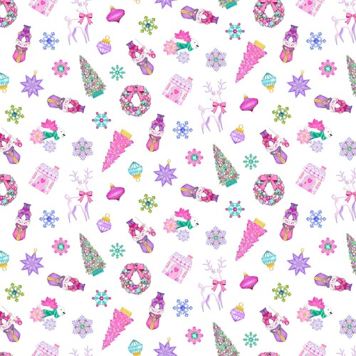 Merry and Bright Tossed Motifs White Multi DP26969-10 Quilting Fabric