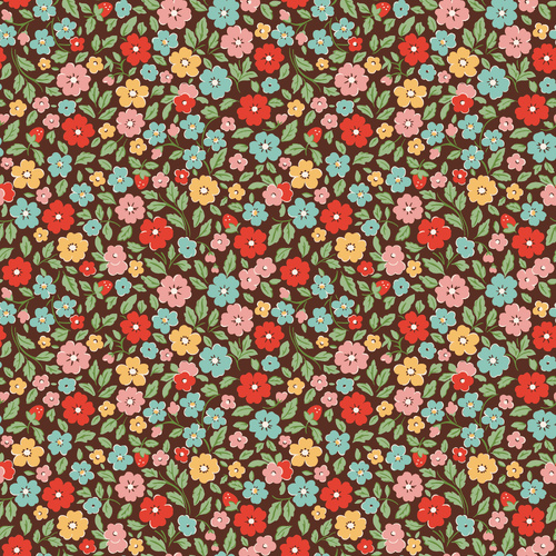 Farmhouse Fancy Country Flowers Brown FH25951 Quilting Fabric 