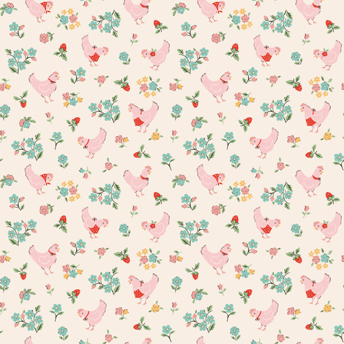 Farmhouse Fancy Spring Chicken Natural FH25958 Quilting Fabric 