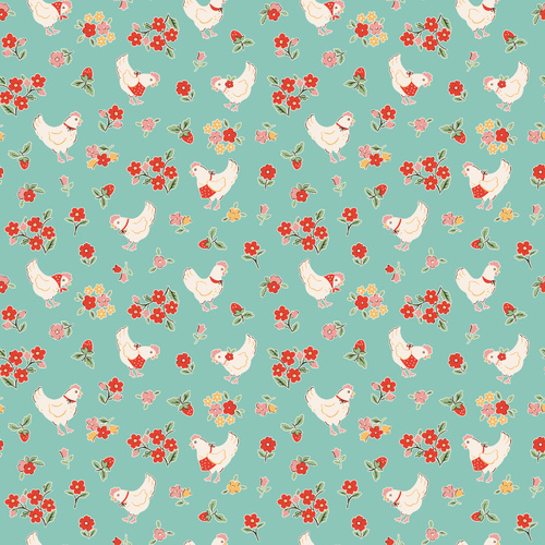Farmhouse Fancy Spring Chicken Teal FH25960 Quilting Fabric 