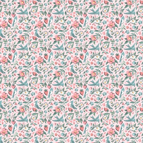 Granny's Sewing Room Bluebirds & Berries Pink GS25903 Patchwork Fabric 