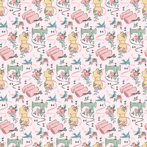 Granny's Sewing Room Sewing Room Pink GS25926 Patchwork Fabric 