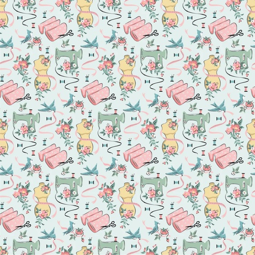 Granny's Sewing Room Sewing Room Blue GS25927 Patchwork Fabric 