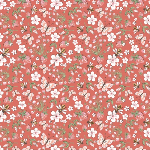 Homegrown Preserves Honeybee Meadow Red HG26802 Quilting Fabric