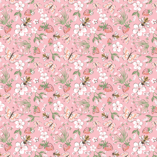 Homegrown Preserves Honeybee Meadow Pink HG26803 Quilting Fabric