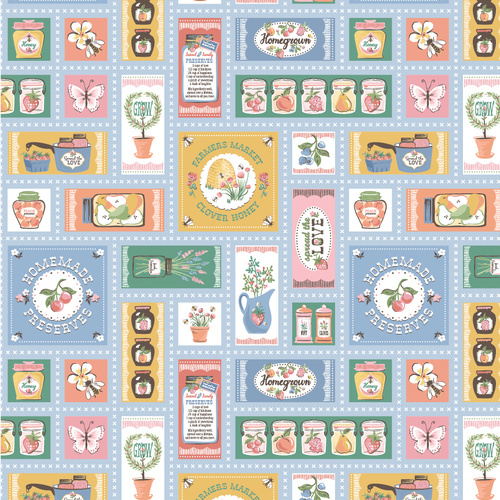 Homegrown Preserves Farmer's Market Blue HG26816 Quilting Fabric