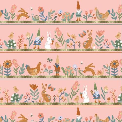 Hide & Seek Honey I'm Gnome Pink HS23406 Patchwork Fabric