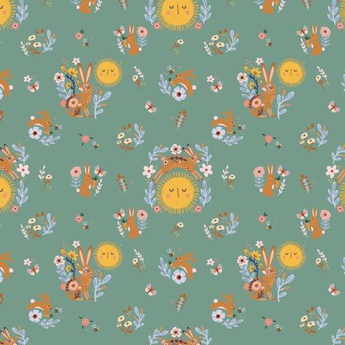 Hide & Seek Sunny Bunnies Green HS23414 Patchwork Fabric
