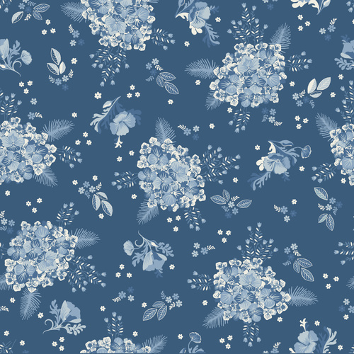 Lakeland Blues Hydrangeas Dark LB25815 Quilting Fabric