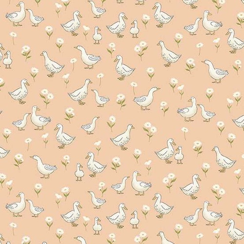 Little Ones M190C Ducks Coral Patchwork Fabric