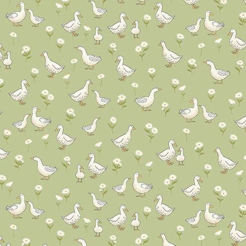 Little Ones M190G Ducks Green Patchwork Fabric