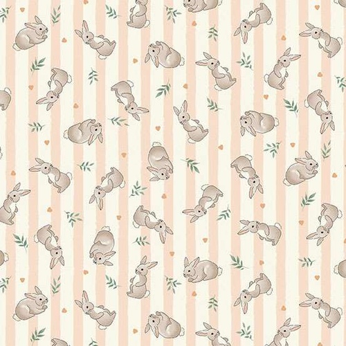 Little Ones M191C Bunnies Coral Patchwork Fabric