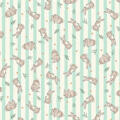 Little Ones M191T Bunnies Teal Patchwork Fabric