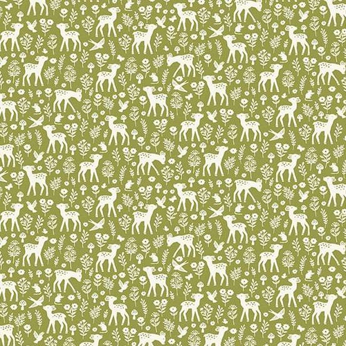 Little Ones M193G Deer Green Patchwork Fabric