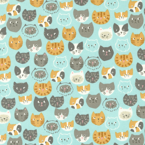 Here Kitty Kitty Aqua 20830 18 Quilting Fabric 