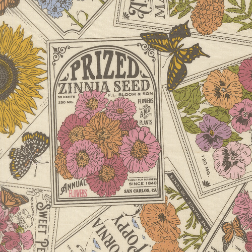 My Secret Garden Seeds of Love Florals Seed Packets Butterfly Nature Cloud 20981 11 Quilting Fabric