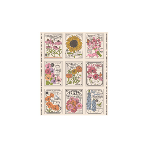 My Secret Garden Vintage Seed Packet Panel 36" x 44" Cloud 20988 11 Fabric Panel