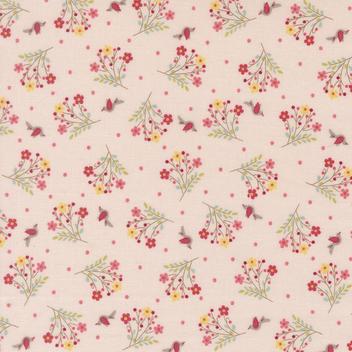 Lyda Rose Pale Pink Wild Flowers Florals Bird Dots 3074 19 Quilting Fabric