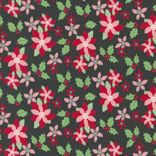 Kitty Christmas Coal 31201 18 Poinsettia Florals Patchwork Fabric