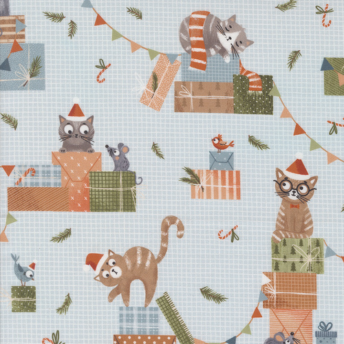 Purrfect Christmas Frost 39040 12 Cats Novelty Cats Presents Birds Patchwork Fabric